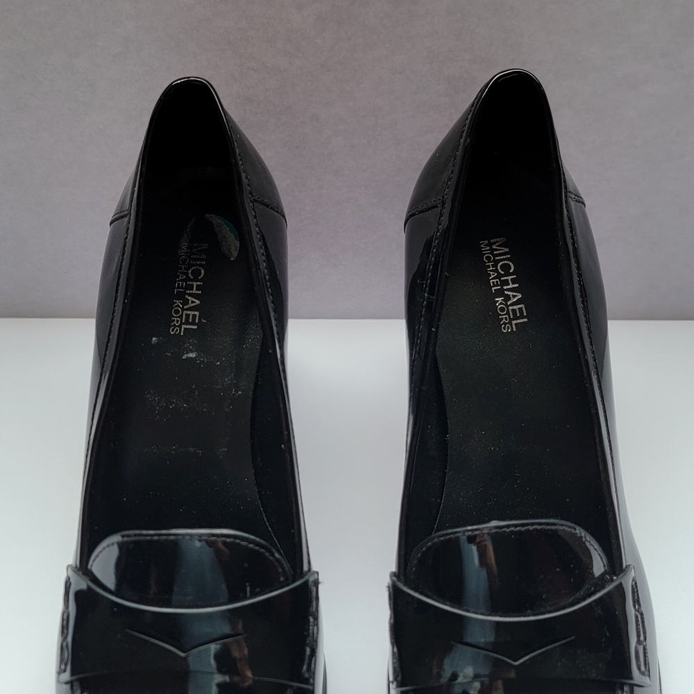 Michael Kors Black Patent Leather Heeled Loafers